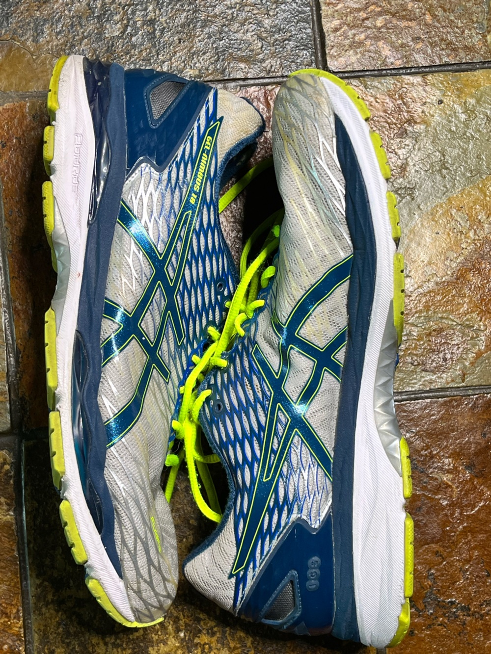 Asics Men’s Blue and Neon Yellow Athletic Running Shoes 10.5 (2E)